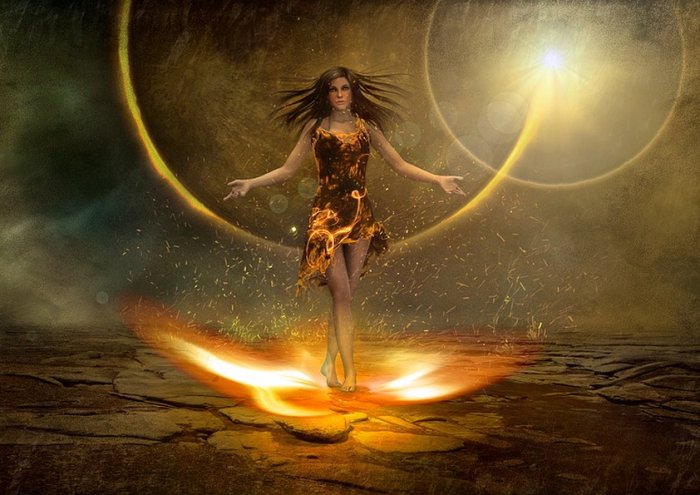 Fantasy Fire Figure Atmosphere Woman Magic